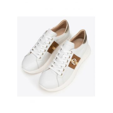 Tenisi dama  piele naturala - detalii aurii - crem