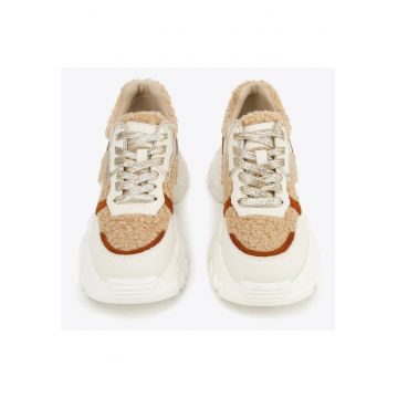 Tenisi dama  platforma groasa - alb/bej - piele naturala/textil