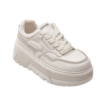 Pantofi sport GRYXX albi, F69, din piele naturala