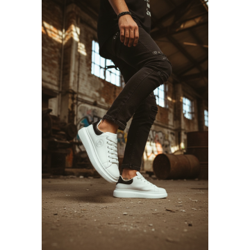 Adidasi barbati casual VIP albi cu negru  801