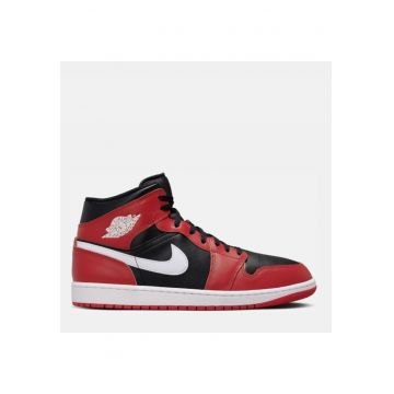 Pantofi sport pentru barbati  Air Jordan 1 Mid - piele - negru/rosu