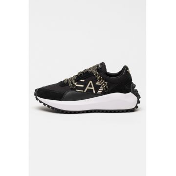 Pantofi sport low-cut cu garnituri din piele si logo