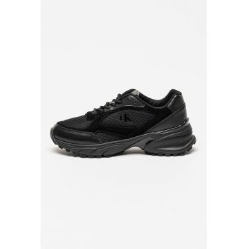 Pantofi sport demiwedge cu insertii de piele si piele intoarsa