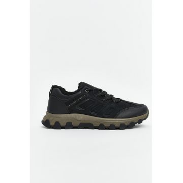 Pantofi sport din material textil cu garnituri din piele ecologica - Negru