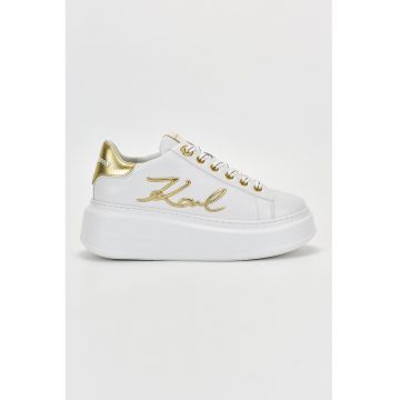 Pantofi sport din piele cu talpa wedge si logo