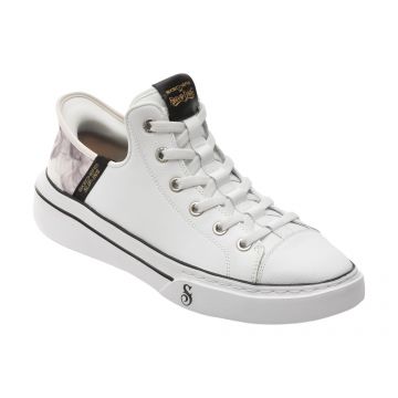 Pantofi sport SKECHERS albi, SNOOP ONE, din piele naturala