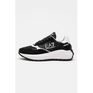 Pantofi sport unisex cu insertii din piele intoarsa - Negru/Alb optic