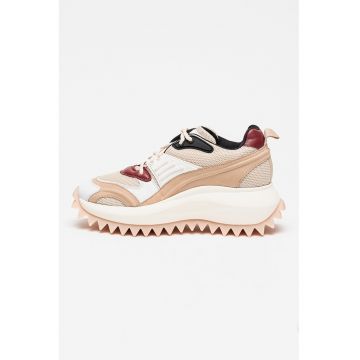 Vic Matie - Pantofi sport din piele si material textil - Alb/Visiniu/Maro nisip