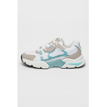 Pantofi sport cu aspect contrastant - Turcoaz/Maro taupe deschis/Alb optic