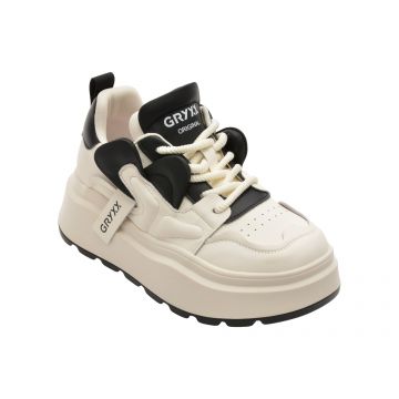Pantofi sport GRYXX alb-negru, 5682, din piele naturala