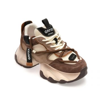 Pantofi sport GRYXX maro, 3281, din material textil si piele naturala