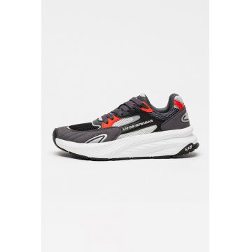 Pantofi sport low-cut cu insertii din plasa si model unisex - Rosu/Negru/Gri antracit