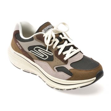 Pantofi sport SKECHERS maro, GO RUN CONSISTENT 2.0, din material textil si piele naturala