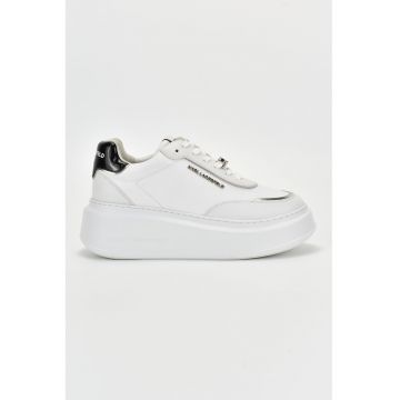 Pantofi sport wedge de piele cu logo - Alb/Argintiu