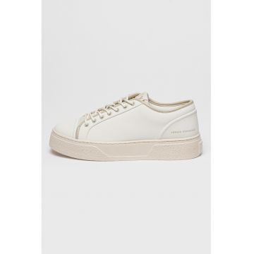 Tenisi din piele cu detalii logo - Alb fildes