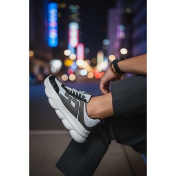 Adidasi barbati casual  albi cu negru L21