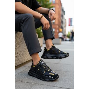 Adidasi barbati casual  negri cu auriu L21