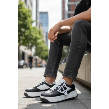 Adidasi barbati casual WOLF  albi cu negru 080 N11-2