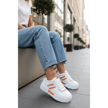 Adidasi dama casual albi cu orange 2301 N8-3