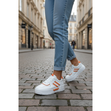 Adidasi dama casual albi cu orange 2301