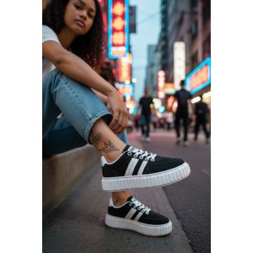 Adidasi dama casual  negri cu alb   LA351