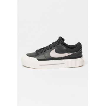 Pantofi sport Court Legacy din piele si piele ecologica - Negru/Lila pal/Alb murdar