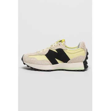 Pantofi sport cu garnituri din piele intoarsa 327 - Alb murdar/Verde lime