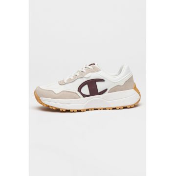 Pantofi sport din material textil cu insertii din piele intoarsa ecologica Canna - Alb/Visiniu