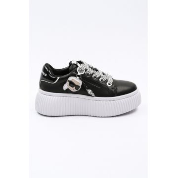 Pantofi sport flatform de piele cu monograma - Alb/Negru