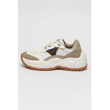 Pantofi sport low-cut cu segmente din material sintetic - Alb/Auriu/Grej
