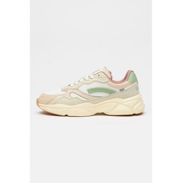 Pantofi sport wedge cu plasa Belle - Alb/Maro deschis