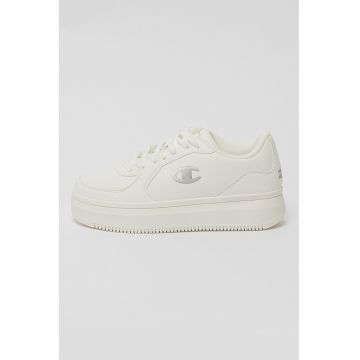 Pantofi sport wedge de piele ecologica Eva - Alb optic/Argintiu