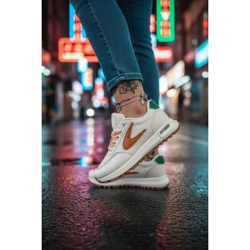 Adidasi dama casual  albi cu portocaliu 266