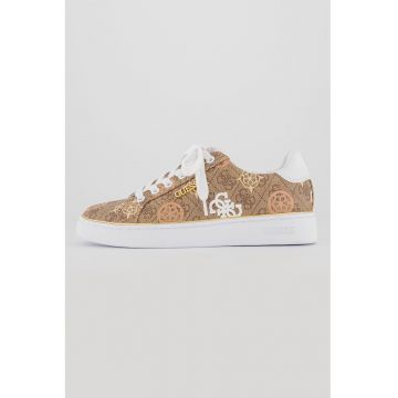 Pantofi sport de piele ecologica cu monograma - Maro deschis/Alb optic