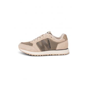 Pantofi sport de piele intoarsa cu garnituri de plasa - Maro taupe/Maro taupe deschis