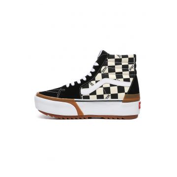 Tenisi cu platforma si garnituri de piele intoarsa SK8-Hi Stacked - Negru/Crem