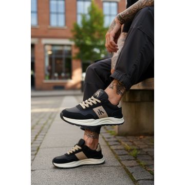 Adidasi barbati casual  negru cu alb A2571
