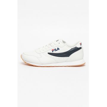 Pantofi sport de piele ecologica cu logo brodat Orbit Low - Alb/Bleumarin