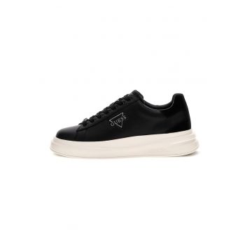 Pantofi sport flatform din piele cu imprimeu logo lateral - Negru