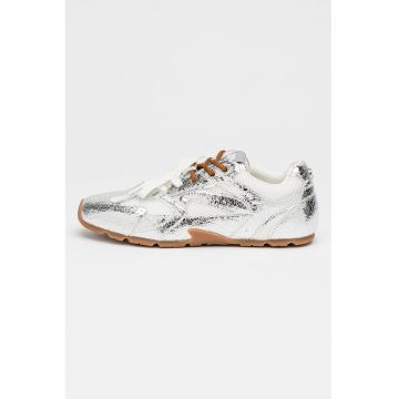 Pantofi sport Asiel din piele intoarsa cu detalii stralucitoare - Alb/Argintiu
