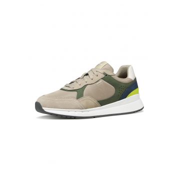 Pantofi sport Branthon low-cut cu insertii din piele ecologica - Maro taupe deschis/Verde lime/Bleumarin