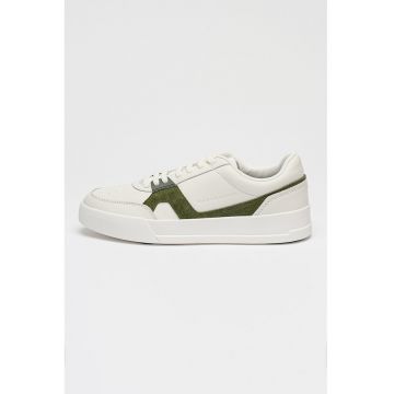 Pantofi sport Court Craft de piele cu garnituri contrastante de piele intoarsa - Alb optic/Verde feriga