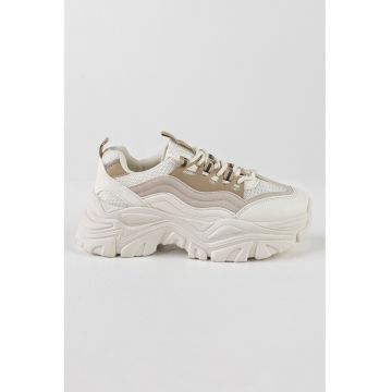 Pantofi sport cu aspect masiv si insertii de plasa - Alb murdar/Crem