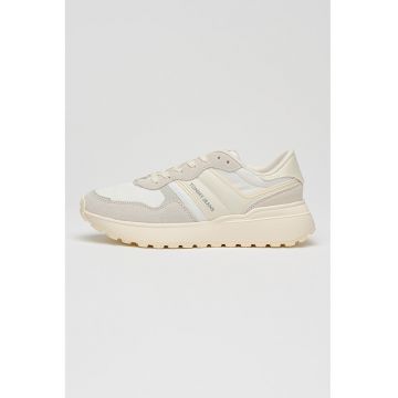 Pantofi sport cu insertii de piele intoarsa - Maro taupe deschis/Crem