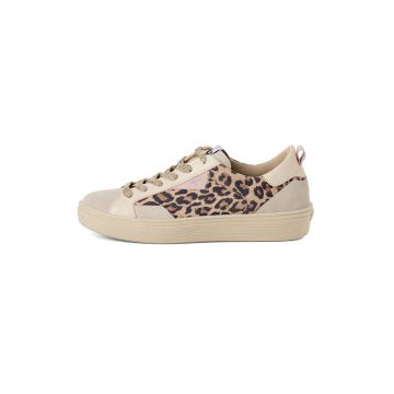 Pantofi sport de piele intoarsa si piele cu animal print - Maro inchis/Maro/Bej
