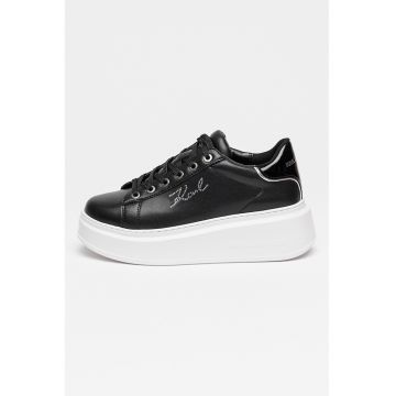 Pantofi sport din piele cu talpa wedge si logo cu strasuri - Negru/Alb optic