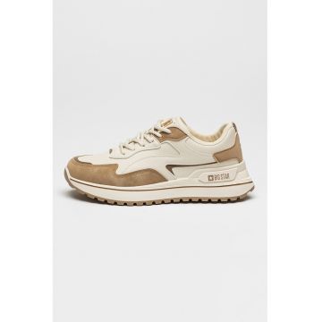 Pantofi sport din piele ecologica cu model colorblock - Alb/Maro taupe