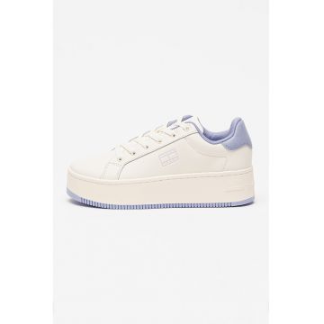 Pantofi sport flatform cu segmente de piele - Alb fildes/Lila