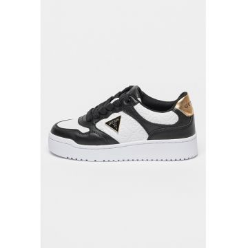 Pantofi sport flatform de piele ecologica cu logo - Negru/Alb optic