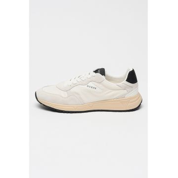 Pantofi sport low-cut cu garnituri din piele intoarsa - Gri deschis/Alb murdar